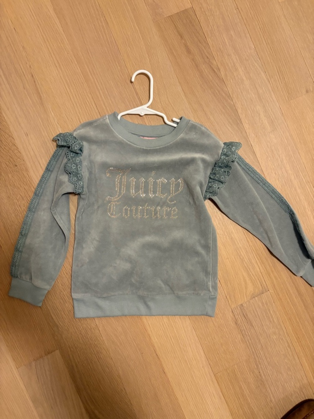 Juicy Couture Sage Green Velour Ruffle Hoodie Sweatshirt